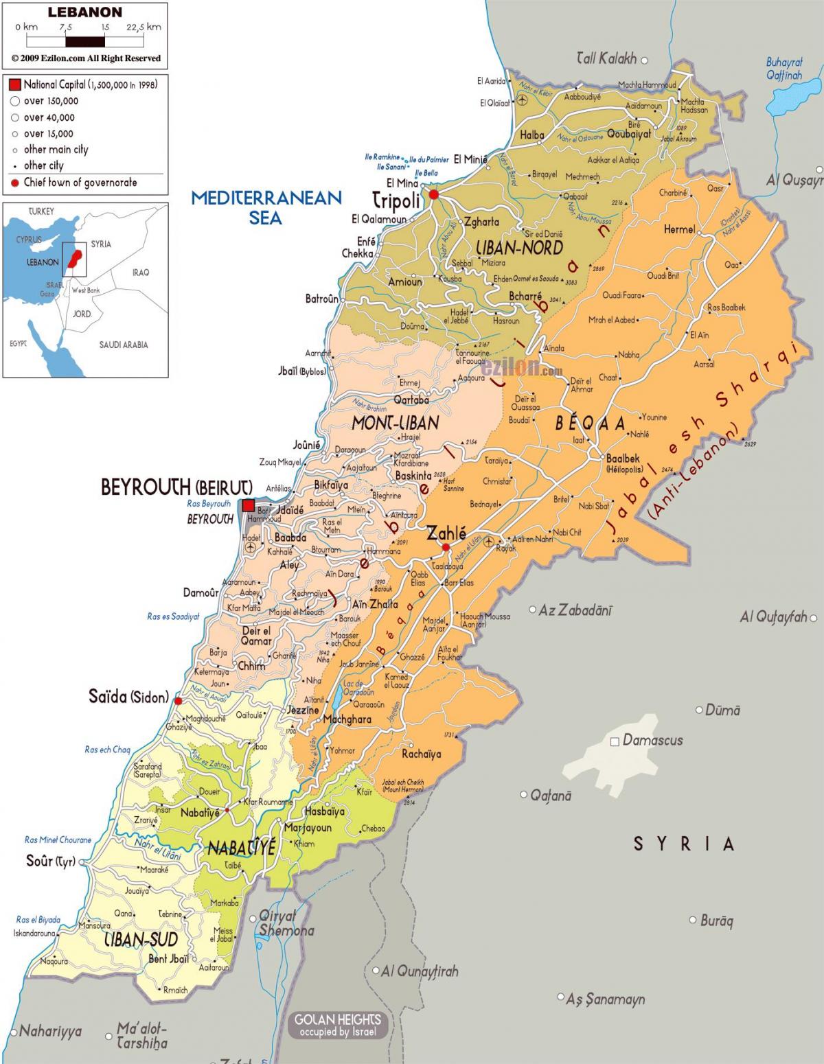 Lebanon peta rinci